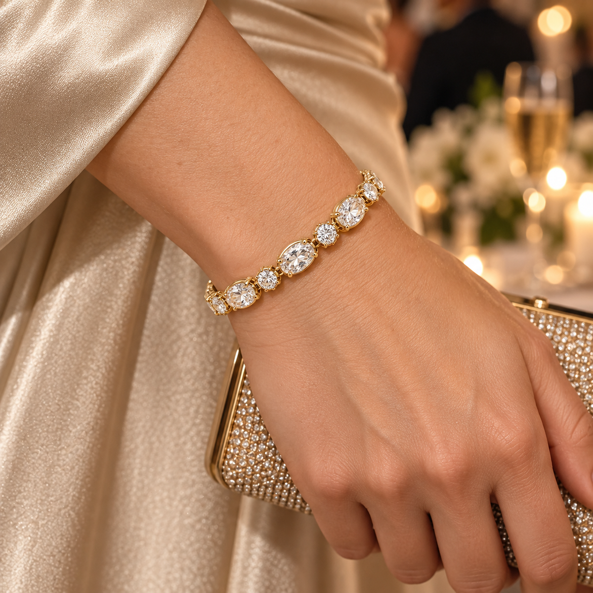 eeablish® Aurelia Tennis Bracelet worn at a wedding reception