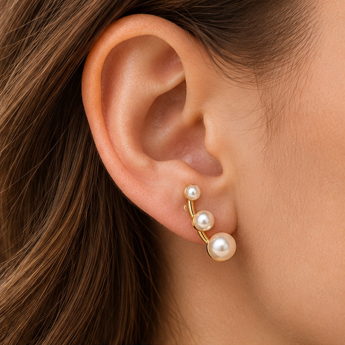 VIVALORA® Nacre Arc Ear Climbers — worn view