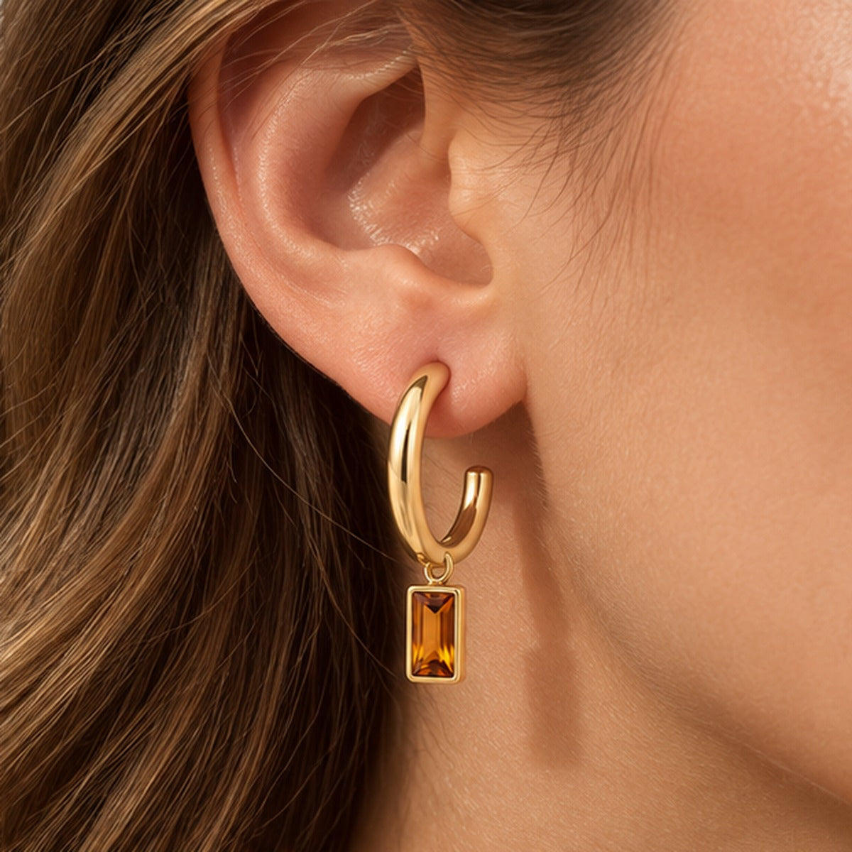 VIVALORA® Solstice Drop Hoops — worn view