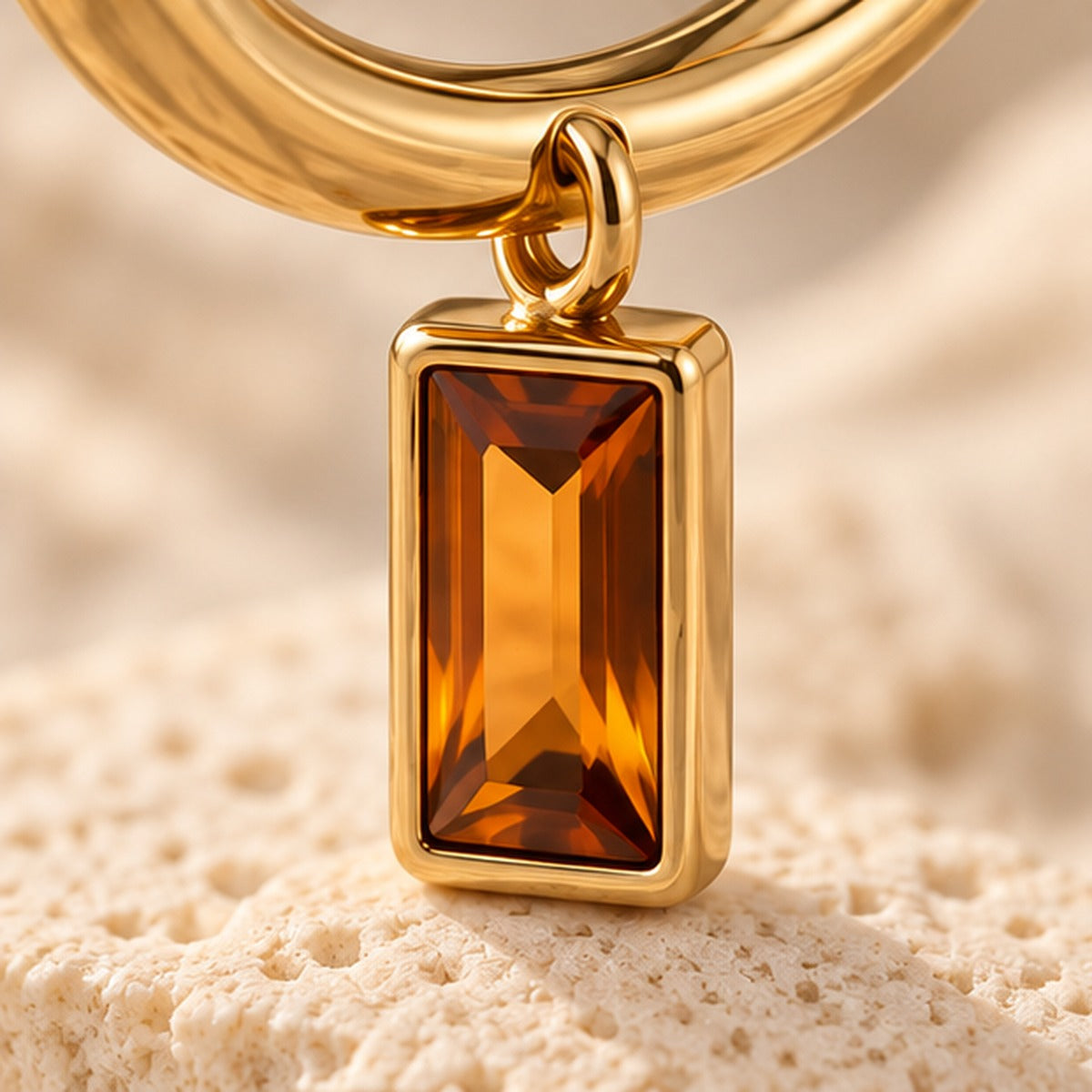 VIVALORA® Solstice Drop Hoops — macro material and setting detail