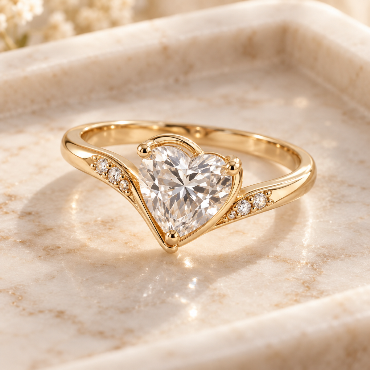 eeablish® Amour Heart Ring on cream marble