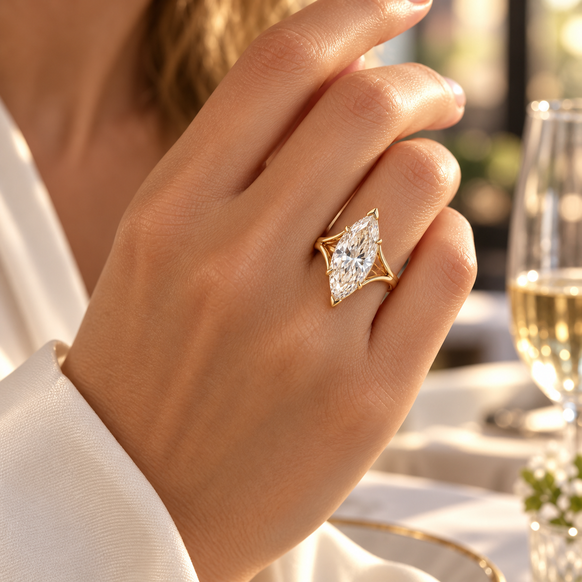 eeablish® Élan Marquise Statement Ring worn at dinner