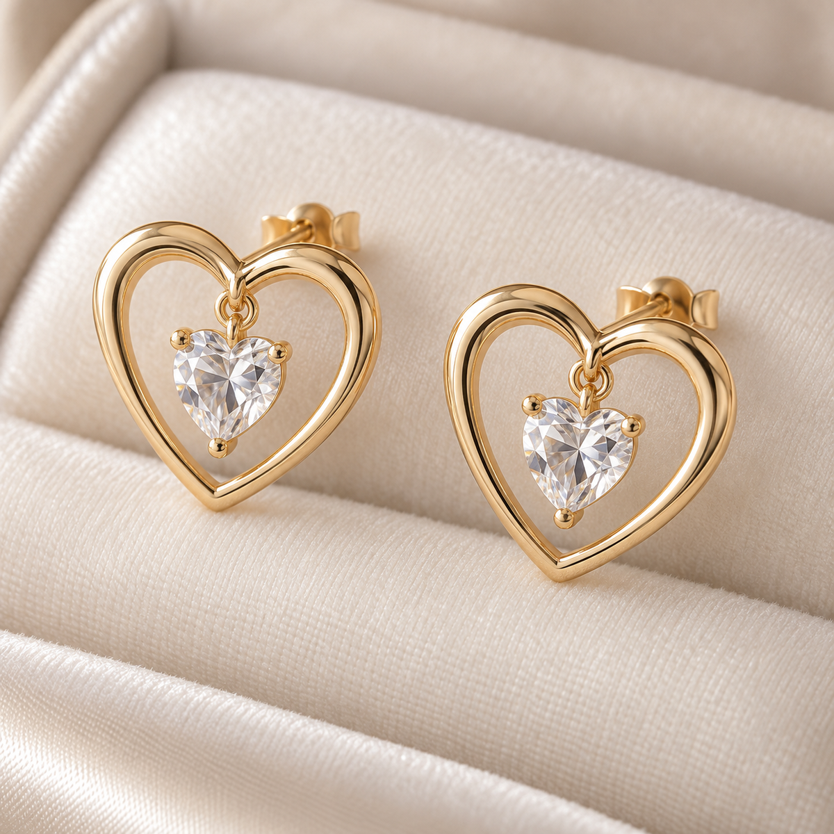 eeablish® Rosalie Heart Earrings on ivory silk